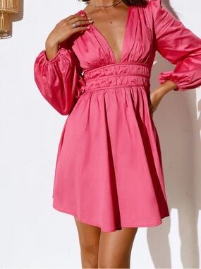 Hello Molly confession Hot Pink V-Neck  long sleeve Dress